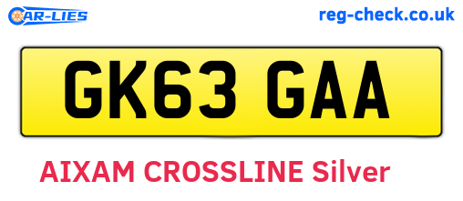 GK63GAA are the vehicle registration plates.