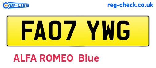 FA07YWG are the vehicle registration plates.