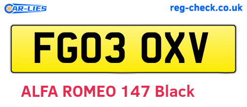 FG03OXV are the vehicle registration plates.