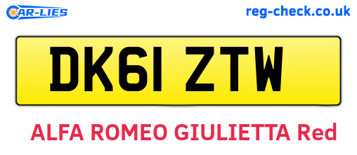 DK61ZTW are the vehicle registration plates.