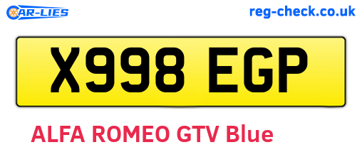 X998EGP are the vehicle registration plates.