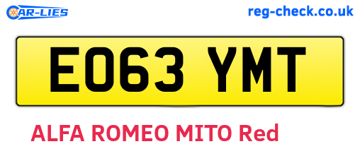 EO63YMT are the vehicle registration plates.