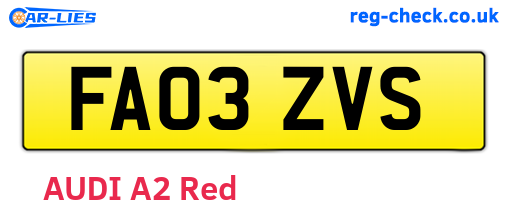 FA03ZVS are the vehicle registration plates.