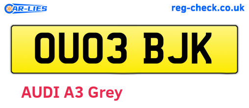 OU03BJK are the vehicle registration plates.