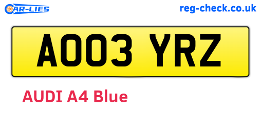 AO03YRZ are the vehicle registration plates.