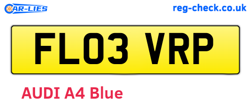 FL03VRP are the vehicle registration plates.