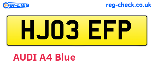 HJ03EFP are the vehicle registration plates.