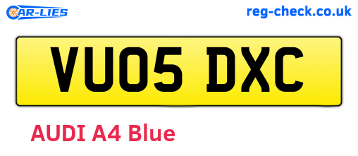 VU05DXC are the vehicle registration plates.