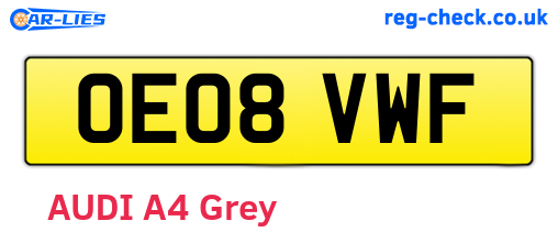 OE08VWF are the vehicle registration plates.