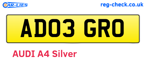 AD03GRO are the vehicle registration plates.