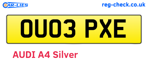 OU03PXE are the vehicle registration plates.