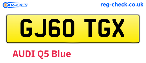 GJ60TGX are the vehicle registration plates.