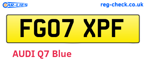 FG07XPF are the vehicle registration plates.
