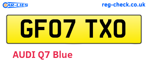 GF07TXO are the vehicle registration plates.