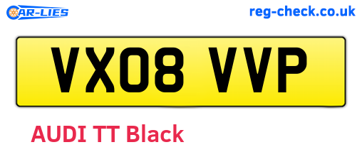 VX08VVP are the vehicle registration plates.