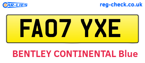 FA07YXE are the vehicle registration plates.