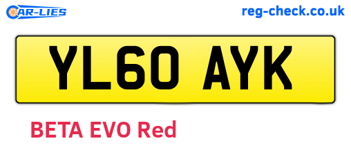 YL60AYK are the vehicle registration plates.