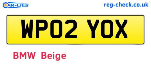 WP02YOX are the vehicle registration plates.
