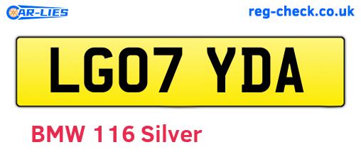 LG07YDA are the vehicle registration plates.