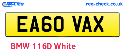EA60VAX are the vehicle registration plates.