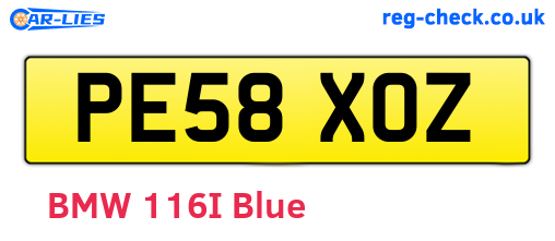 PE58XOZ are the vehicle registration plates.