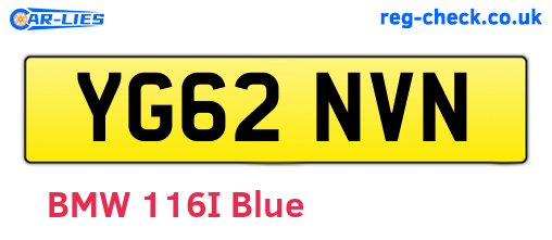 YG62NVN are the vehicle registration plates.