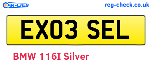 EX03SEL are the vehicle registration plates.