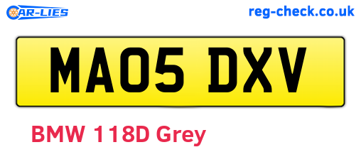MA05DXV are the vehicle registration plates.