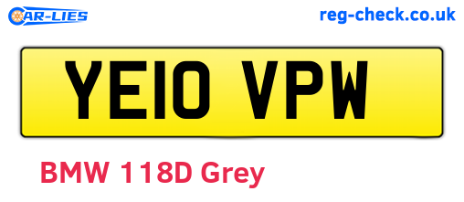 YE10VPW are the vehicle registration plates.