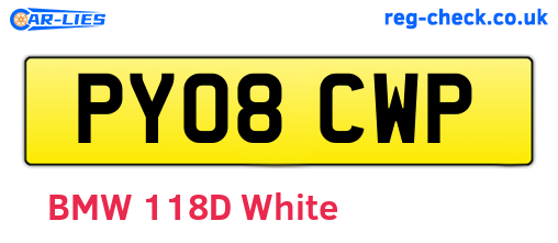 PY08CWP are the vehicle registration plates.
