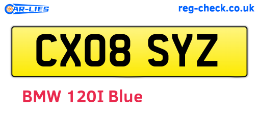 CX08SYZ are the vehicle registration plates.