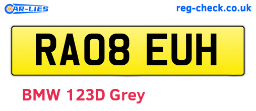RA08EUH are the vehicle registration plates.