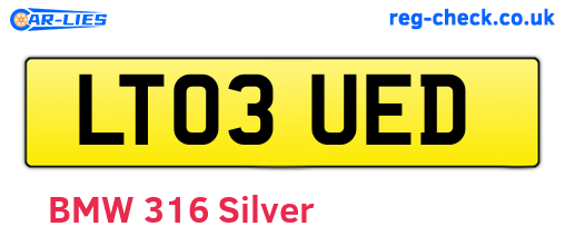 LT03UED are the vehicle registration plates.