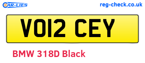 VO12CEY are the vehicle registration plates.