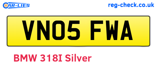 VN05FWA are the vehicle registration plates.