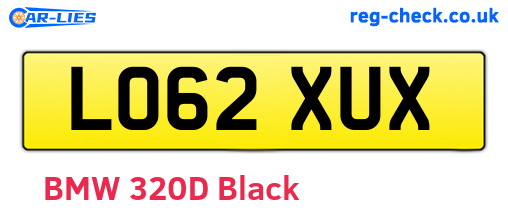 LO62XUX are the vehicle registration plates.