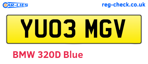 YU03MGV are the vehicle registration plates.