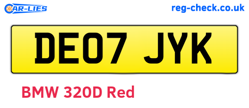 DE07JYK are the vehicle registration plates.