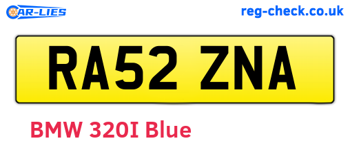 RA52ZNA are the vehicle registration plates.