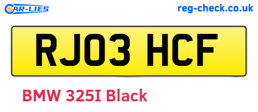 RJ03HCF are the vehicle registration plates.