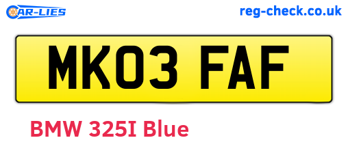 MK03FAF are the vehicle registration plates.