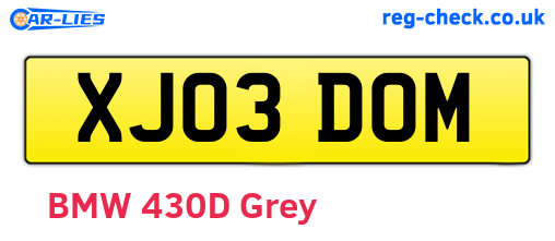 XJ03DOM are the vehicle registration plates.
