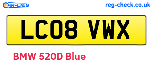 LC08VWX are the vehicle registration plates.
