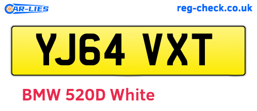 YJ64VXT are the vehicle registration plates.