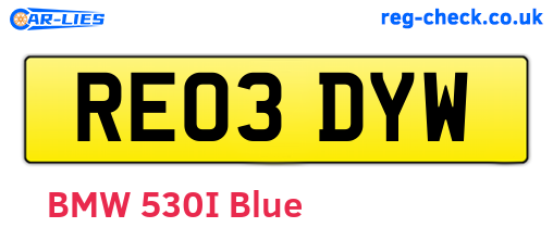 RE03DYW are the vehicle registration plates.