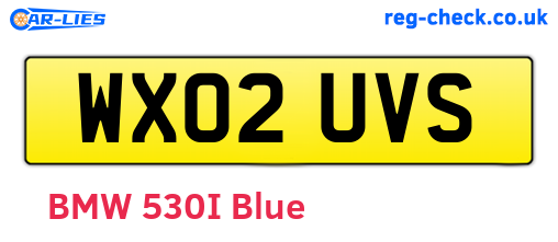 WX02UVS are the vehicle registration plates.