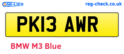 PK13AWR are the vehicle registration plates.