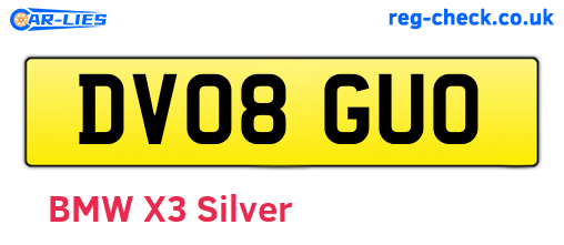 DV08GUO are the vehicle registration plates.