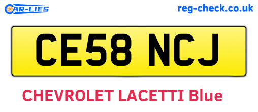 CE58NCJ are the vehicle registration plates.