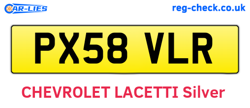 PX58VLR are the vehicle registration plates.